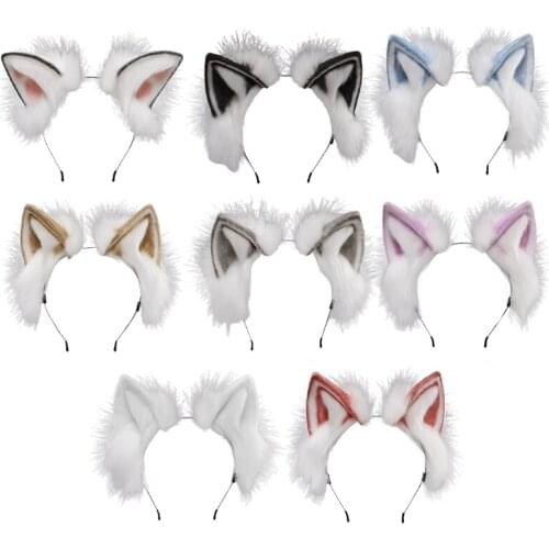 Womens Animal Cat Ears Hair Ornaments Lolita Plush Hair Accessories Halloween Party Hair Hoops Anime Cosplay Fancy Props