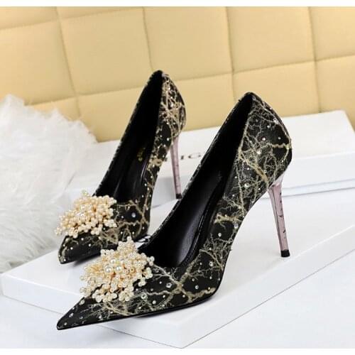 Korean Mixed Colors Woolen Women Pumps New Elegant Crystal Metal Buckle Womens High Heel Shoes Autumn Shallow Dress Office Shoe