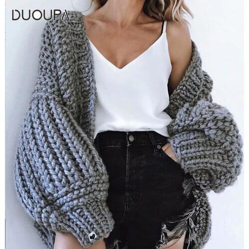 DUOUPA Women Fashion Korean American Long Lantern Sleeve Knitting Cardigan sweater Women Knitted Casual Warm Cardigan Shawl