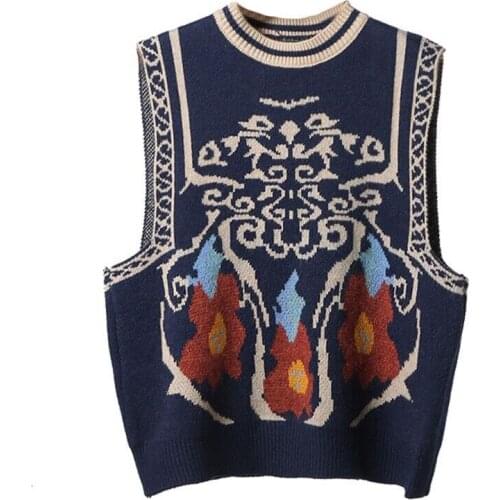 Womens Sweater Vest Jacquard Weave Fashion Knitted Vests Women Casual Pullover Boho Knitting Sleeveless Sweaters Female