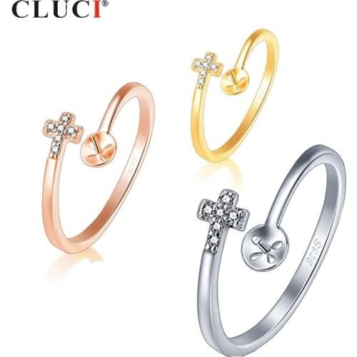 CLUCI 925 Sterling Silver Ring Silver Jewelry Women Rings Silver 925 Zircon Adjustable Cross Shape Rings for Women SR2214SB