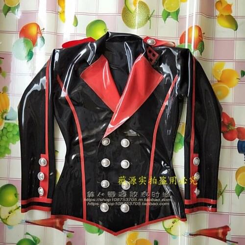 Sexy Woman Black Latex Jacket Rubber Coat Skintight Outwear Customize Free Latex Top