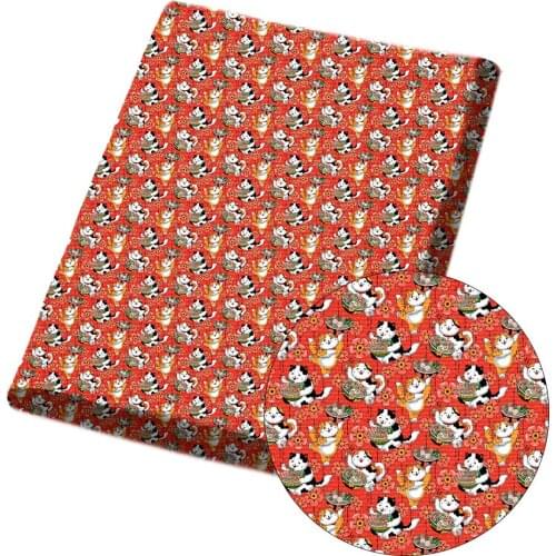 JOJO BOWS 45*140cm 1pc Polyester Cotton Fabric Cartoon Cats Printed Synthetic Leather Cloth Sheets Apparel Sewing Handmade Bags