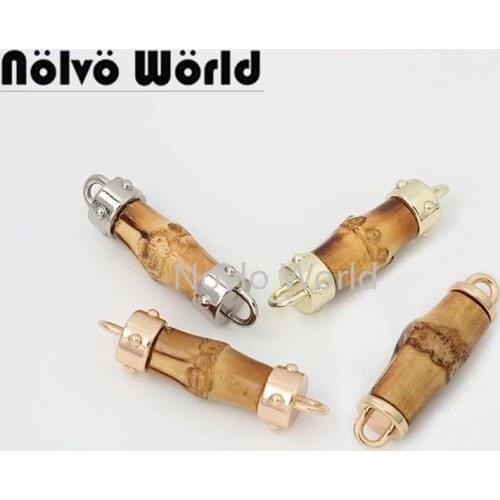 10-50 pieces 2 styles 4cm 4.3cm gold light gold silver in natural bamboo tag pendant charm bag purse bamboo metal chain connect