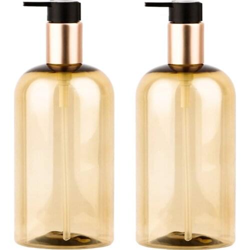 2pcs 300ml / 500ml Clear brown Empty Pump Lotion Bottles Dispenser Refillable Containers for Shampoo and Conditioner