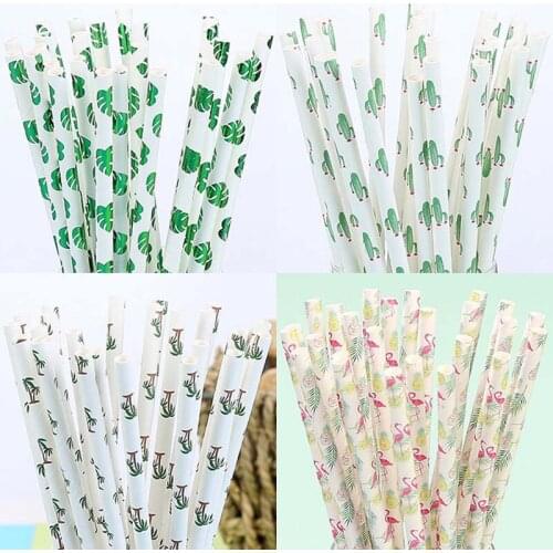 25pcs Turtle leaf Paper Straws Disposable Drinking Straw Hawaiian Luau Party Decor Summer Tropical Birthday Wedding Supplies