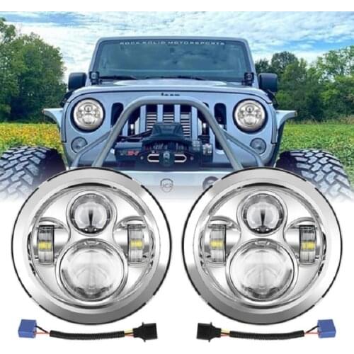 7 Inch Round Led Headlamp DOT Approved Chrome Headlights High Low Beam Compatible with Jeep Wrangler JK LJ