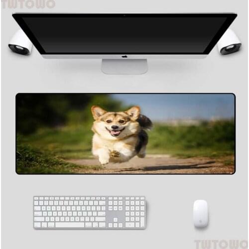 900x400MM Mouse Pad In Stock Large Size XXL Locking Edge with Cute Corgi Picture Thermal Transfer Mats for Playing Games