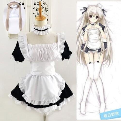 Anime Yosuga No Sora Kasugano Cosplay Coatumes Maid Suits Halloween Costume Lolita Dress Uniform Apron Oversleeve Collar Wig