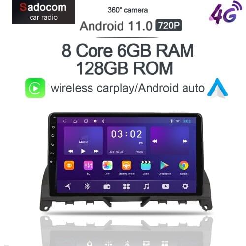 6GB+128GB Wireless Carplay DSP Android 10.0 Car DVD Player GPS WIFI BT 5.0 Radio For Mercedes Benz C-Class W204 S204 2008 - 2011