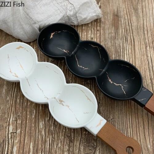 Imitation Marble Ceramic Snack Platter Long Handle Fruit Platter Home Kitchen Dessert Platter Seasoning Plate Creative Tableware