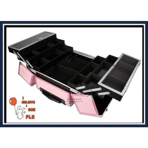 DHL Free Shipping Professional Aluminum Case Cosmetic Case Trolley Beauty Case with wheels