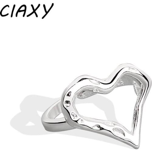 CIAXY 925 Sterling Silver Irregular Hollow Heart Rings for Women Hyperbole Open Love Ring Luxury Party Jewelry Anillos Mujer