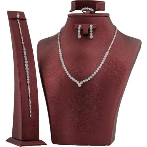 Circular Design Silver Women Set with Zircon Stone New Trendy Clear Crystal Elegant Design Lady Wedding Jewelry Made in Turkey