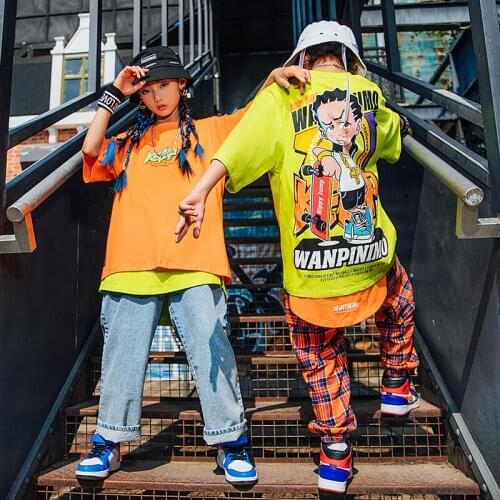 ChildrenS Day Modern Dance Hip Hop Clothes For Kids Boys Summer Loose Short Sleeved Plaid Pants Girls Street Dance Wear DQS7038