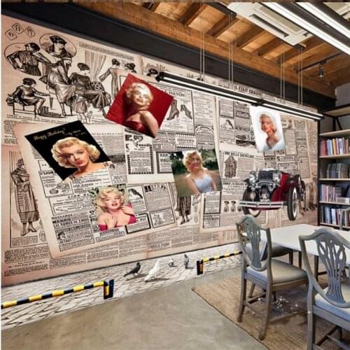 Europe and The United Retro Monroe 3D Photo Wallpapers for Restaurant Industrial Decor Newspaper Background Mural Wallpaper 3D
