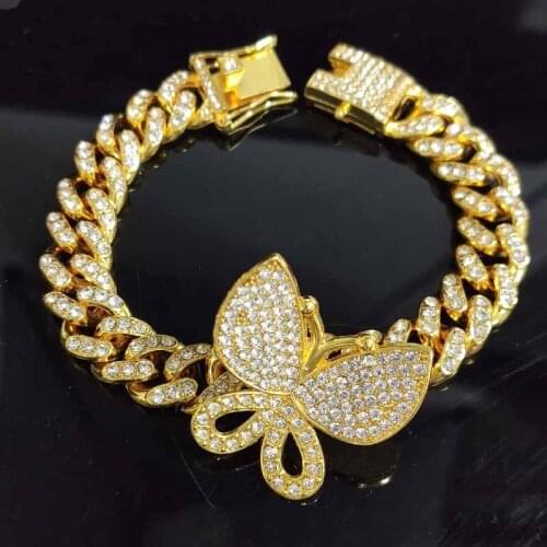 Hip Hop Bling Iced Out 1 Row Cz Miain Chain Bracelet Boy Girls Geometric AAA Cubic Zirconia Stone Butterfly Chain Bracelets 12mm