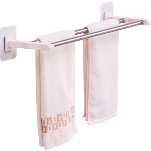 Exquisite Towel Rack Bathroom Two Bars Hotel Rail Holder Shelf Rod Hanger Self Adhesive Durable Towel Bar Rack DQ1705-11