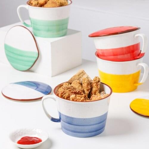 MUZITY Ceramic Large Mug Porcelain Noodle Bowl with Lid Tableware Fruit Ramen Soup Friends Gift Dessert Cups