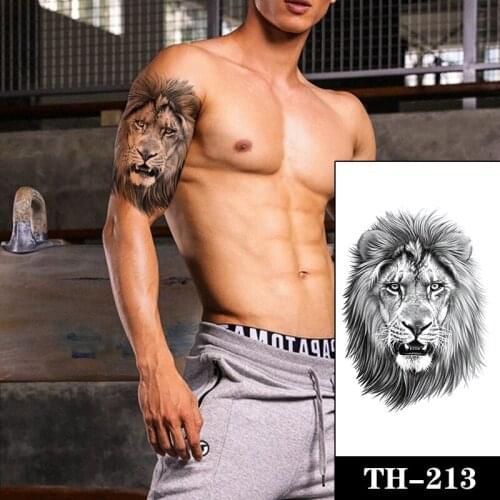 Cool Lion Head Temporary Tatoo Arm Legs Waterproof Kid Women Men Body Art Fake Tattoo Stickers Tatoos Black Realistic Cartoon