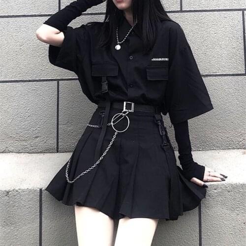 Korea Ulzzang Three piece set dark Mini Women Skirt School Uniforms Skirt A-line High Waist Women Harajuka gothic Suits & Sets