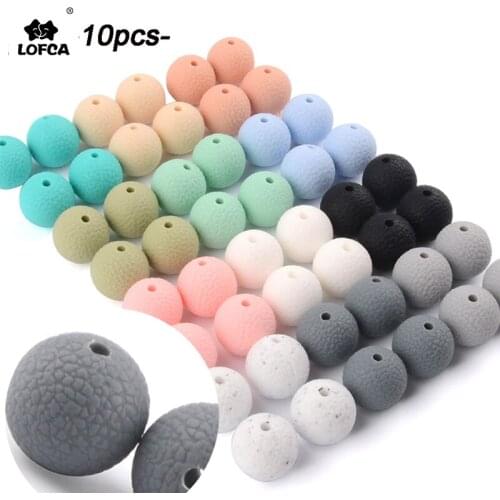 LOFCA 15mm 10pcs Silicone Leather Look Beads leather Leatherette Safe Teething Beads DIY Chewable Colorful Teething For Infant