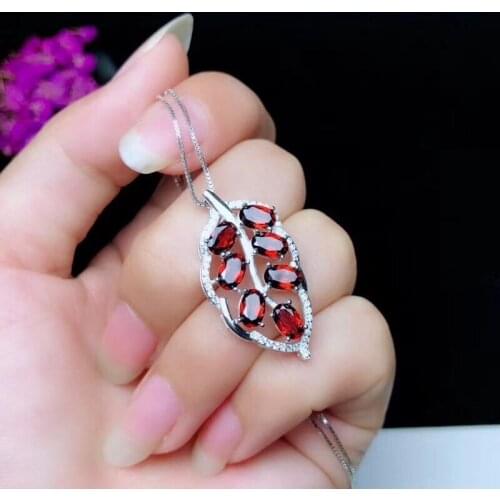 Shop new, natural garnet necklace, 925 silver, leaves, two colors, new store specials