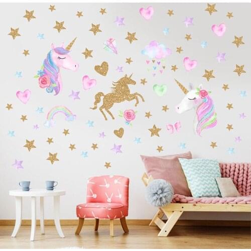 Cartoon Unicorn Wall Stickers Decor Removable Unicorn Decoration Wall Stickers Decor Gilrs Bedroom Nursery Birthday Party