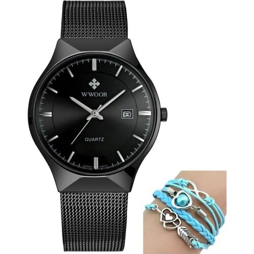 2019 mens watch top WWOOR brand net with quartz watch student calendar waterproof simple men watch birthday gift Relogio Clock