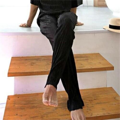 Korean fashion 2021 mens new summer solid stripe relaxed casual pants big pants