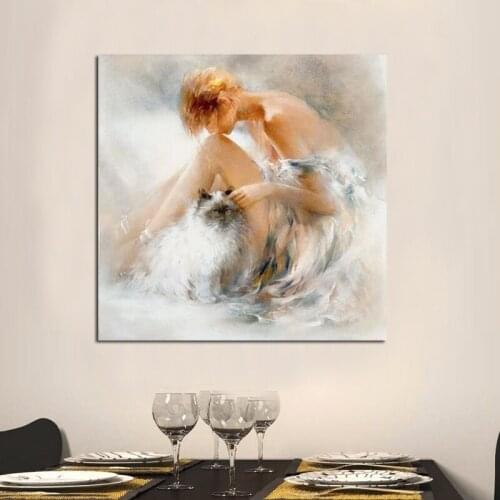 Wall Art Decorative Girl Oil Painting Beautiful Lady Canvas Art Home Decor For Modern Daughter Hanging Stretched Pictures