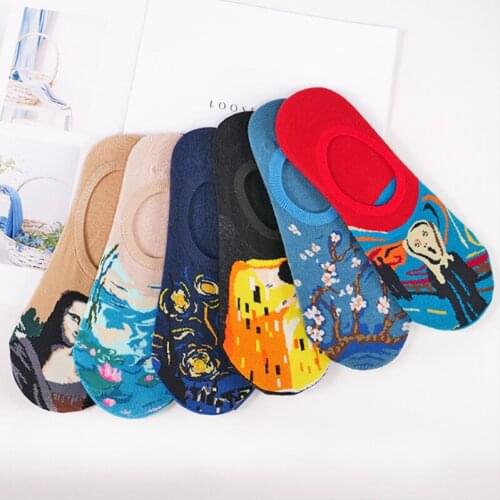 Spring and Autumn Nights Retro Female Personality Art Van Gogh Mona Lisa World Famous Paintings Men Socks Funny Happy Boat Socks