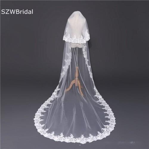 New Arrival Two Layers Wedding Veils with Comb Welon ivory Lace Appliques Bridal Veils Wedding accessories vail bride