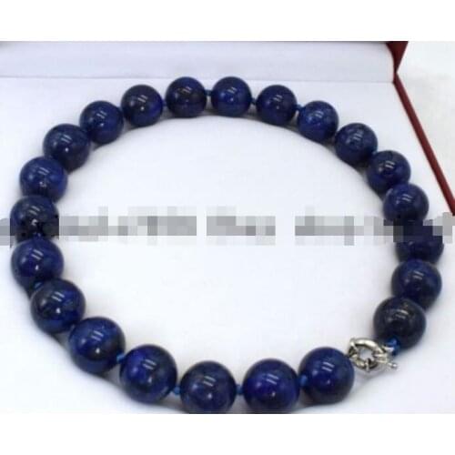 New beautiful 12mm Lapis Lazuli Dark Blue Bead necklace 18" AAA