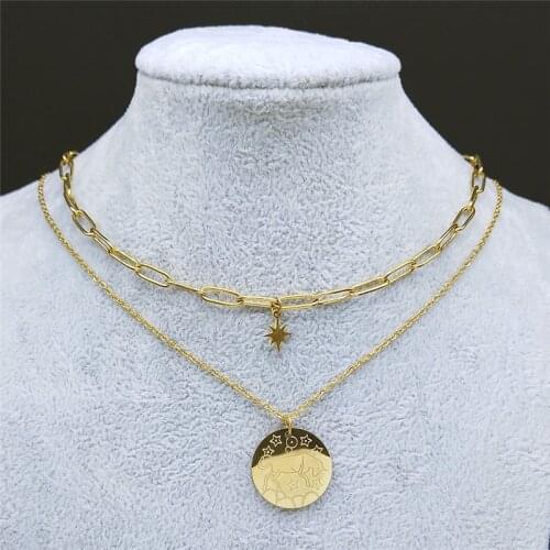 2pcs 12 Constellations Stainless Steel Aries Chain Necklaces Gold Color Star Layered Necklace Jewelry acier inoxydable N920S02