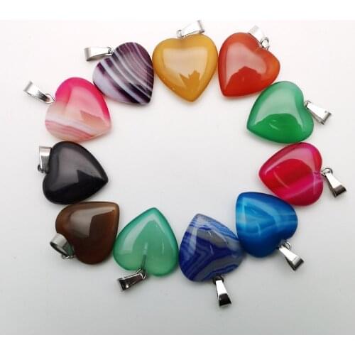 Agates mxied natural stone heart pendant Necklace for jewelry making 20MM Charm Fashion Accessories 12PC Free shipping Wholesale