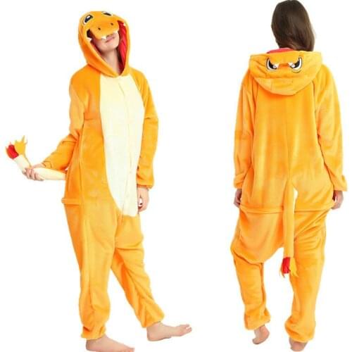 Adults Animal Pajamas Cartoon Sleepwear Fire Dragon Dinosaur Pijamas Sets Anime Kigurumi Women Men Warm Flannel Hooded Homewear