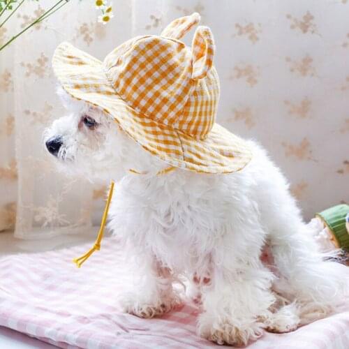 Adjustable Chihuahua Puppy Kitten Hats Summer Bears Ear Pet Dog Hat Lattice Dogs Caps For Dogs Cats