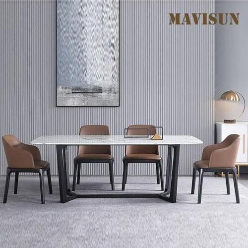 Restaurant Coffee Shop Table Light Luxury High-End Custom Natural Marble Countertop Dining Table Chair Set Indoor Home Furniture