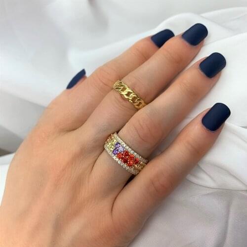 925 sterling silver hiphop luxury fashion ring drop shipping delicate gold color miami cuban link chain ring women boy jewelry