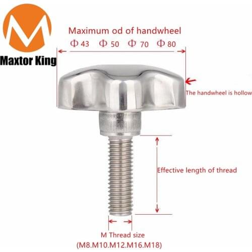 M8stainless steel Torx hand screws bolts star type T&TX handle knob grip screw bolt43 head diameter 30mm-100mm length