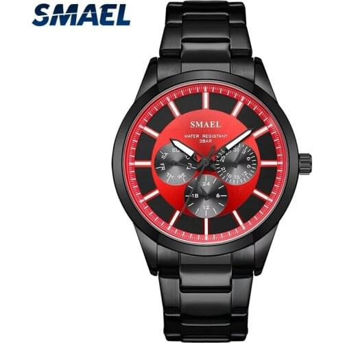 SAMEL Fashion Watch for Men Luxury Casual Stainless Steel Waterproof Sport Watch Black Big Dial Quartz Male Clock 9602