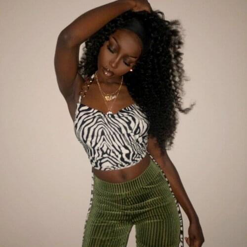 Sexy Ladies Chains Halter Backless Crop Tops Women Zebra Printed Pattern Sleeveless Lowcut Collar Slim Fit Camisoles Club Street