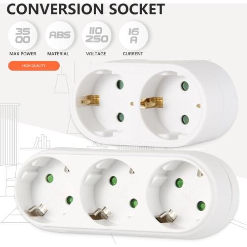 16A 110~ 250V European Conversion Plug 1 To 2 /1 To 3 Way Socket Adapter EU Standard Power Extended Adapter Socket Travel Plugs