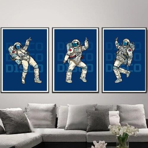 Funny Dancing astronaut Art Painitngs on the Wall Art Cartoons Poster Print Modern Art Picture For Kids Room Home Decor cuadros