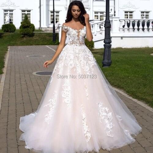 A Line Princess Wedding Dresses 2021 V Neck Lace Appliques Boho Wedding Bridal Gown Plus Size Off the Shoulder Vestido De Noiva