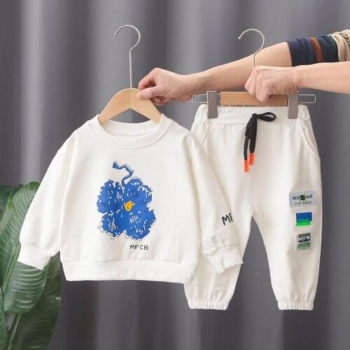 Spring Kid Boy Flower Casual Clothing Set for Baby Girl Sets Cool Long Sleeve O-neck Sports Suit Top + Pant 2PCS Toddler Outfit