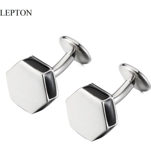 Lepton Black Enamel Cufflinks Hexagonal Metal Cufflink Gift for Men Fathers Day Lover Friends Wedding Anniversaries Birthdays