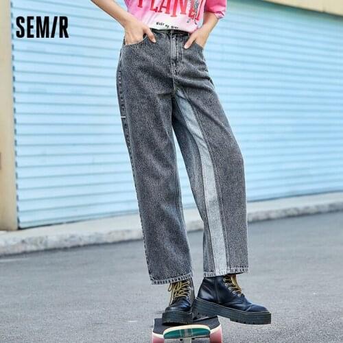SEMIR Jeans Women Spring 2021 New Stitching Straight Functional Wind Pants Loose Daddy Pants High Waist Casual