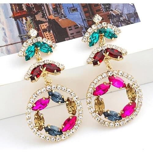 ZHINI 2020 Hot Sale Geometric Circular Hollow Dangle Earrings for Women Simple Charm Long Earrings Color Crystal Fashion Jewelry